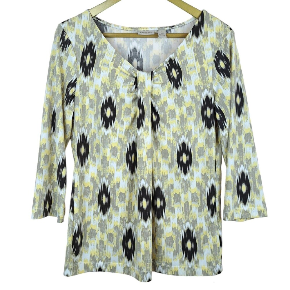 Easywear By Chicos Casual Blouse Knit Stretch Size 1 3/4 Sleeve Slim Fit